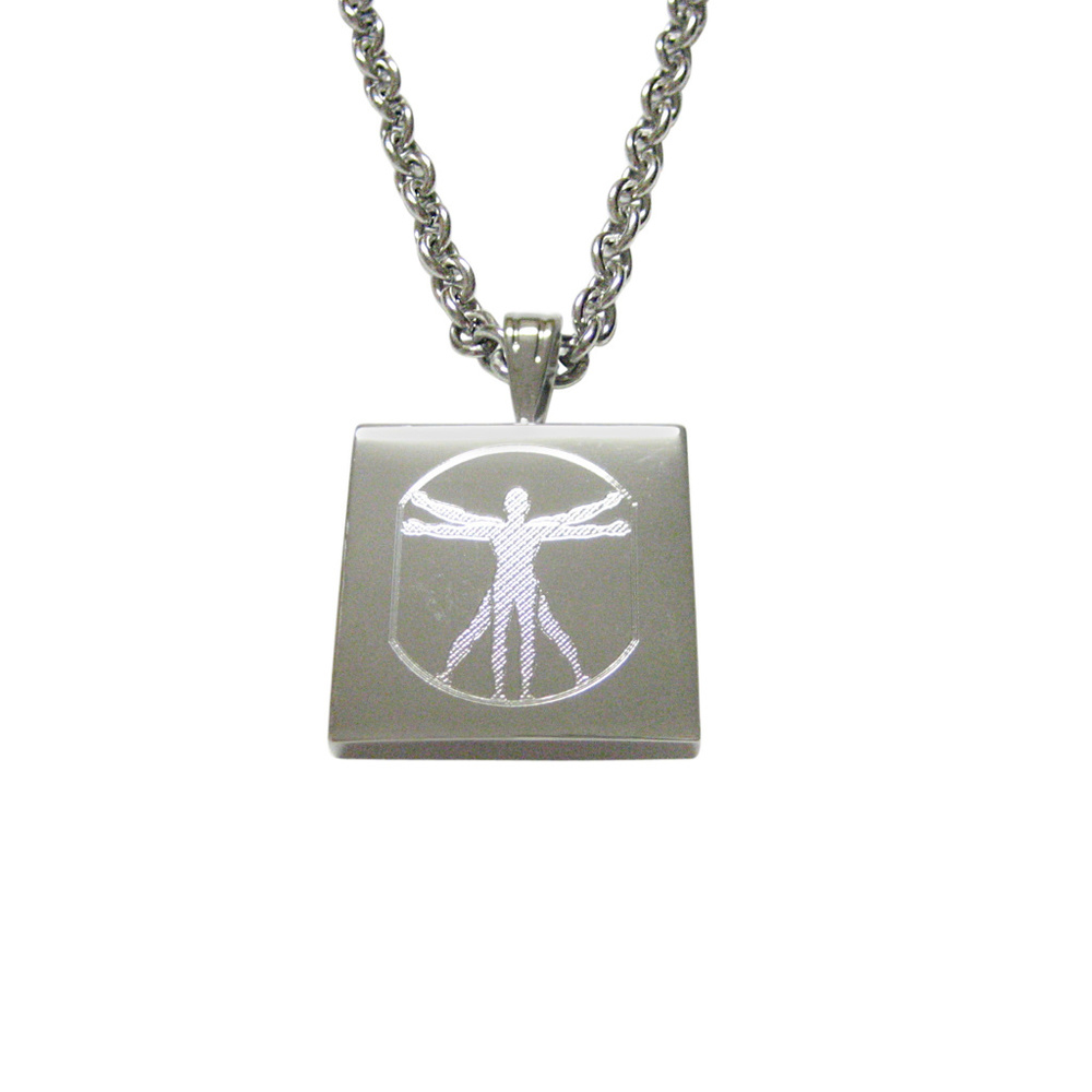 Etched Leonardo Da Vinci Vitruvian Man Necklace